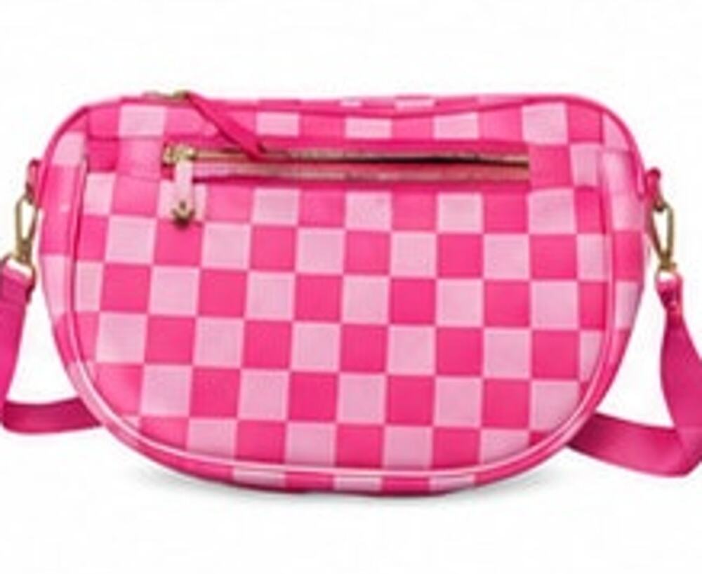 Let's Bag It Paulina Pink Checker Waterproof Multi Compartment Crossbody Bag NWT